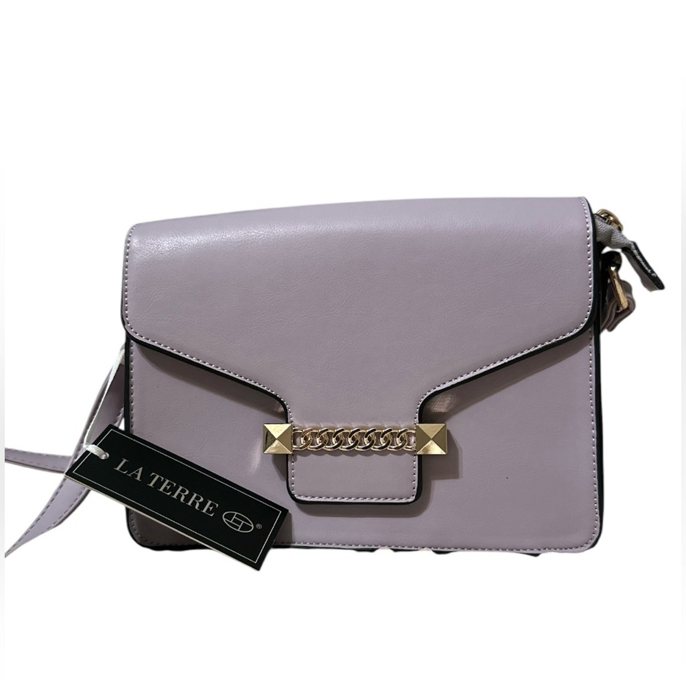 Lavender La Terre Crossbody  vegan Bag with Gold Chain Accent